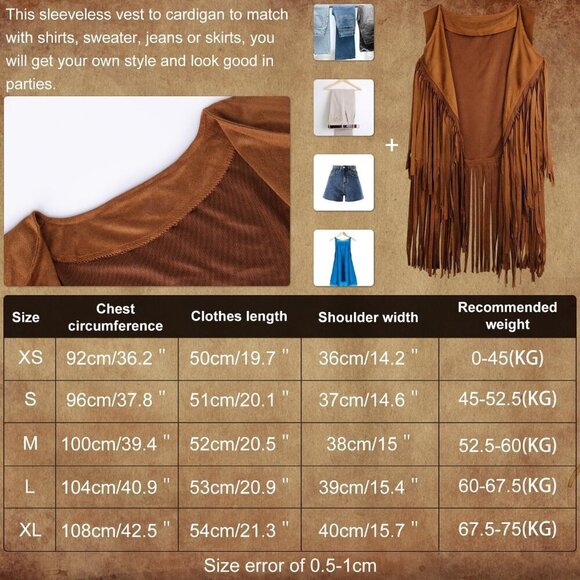 Hippie Costume Set Suede Fringe Vest Accessories Festival Cosplay main image 7